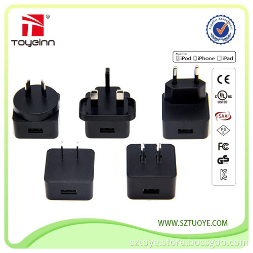 Wholesale Universal Plug UK/EU/AU/US Plug USB Travel Charger 5V 1A 2A Charger